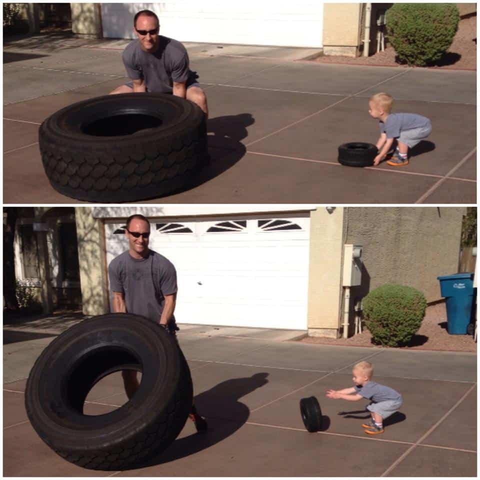 Josh and Caden Flipping Tires